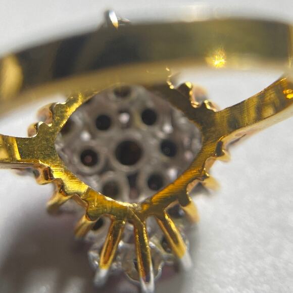 Gold and Silver Tone Ring Pink Clear Glass Cubic Zirconia Cocktail Unmarked SZ 7 - Picture 9 of 13